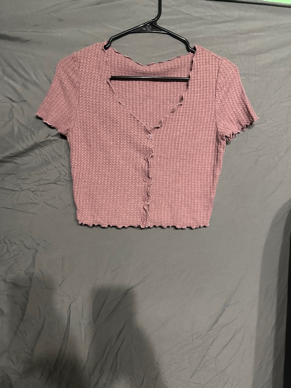 SHEIN Mauve Pink Textured Button Crop Top